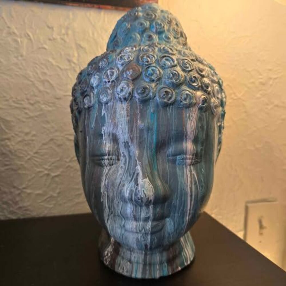 HANDCRAFTED Upcycled Buddah Head HANDPAINTED Tabletop Art Decor - Picture 2 of 11